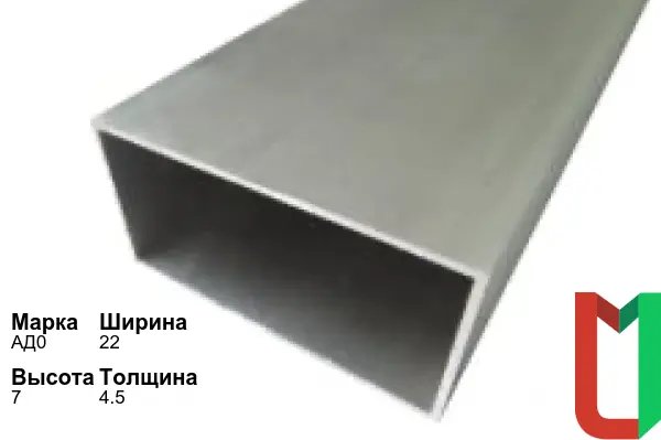 Алюминиевый профиль прямоугольный 22х7х4,5 мм АД0 анодированный