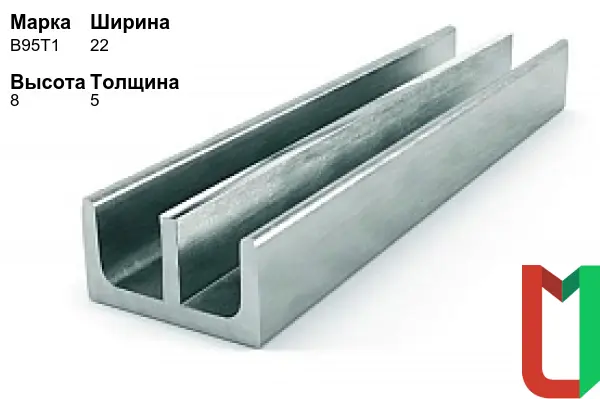 Алюминиевый профиль Ш-образный 22х8х5 мм В95Т1 оцинкованный