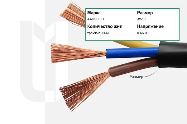 Силовой кабель ААП2ЛШВ 3х2,0 мм